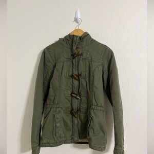 VTG Abercrombie & Fitch Military Sherpa Coat Women SZ m Olive Toggle Button Hood